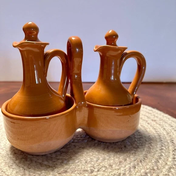 Williams Sonoma Vintage clay Ceramic Oil and Vinegar Cruet Set.